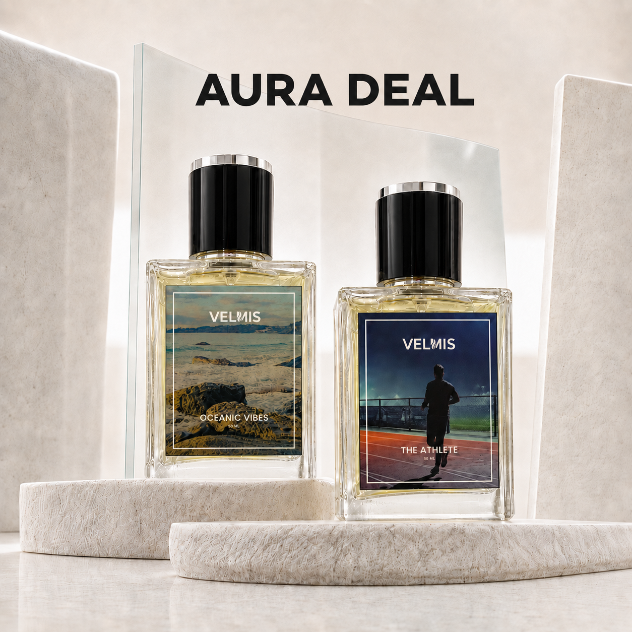 Aura Deal men's perfume set by Velmis featuring The Athlete and Oceanic Vibes