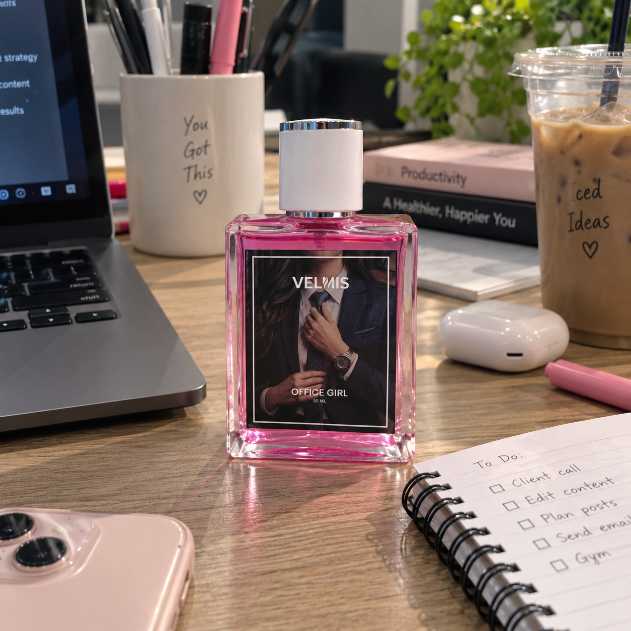 Office Girl perfume on a modern work desk