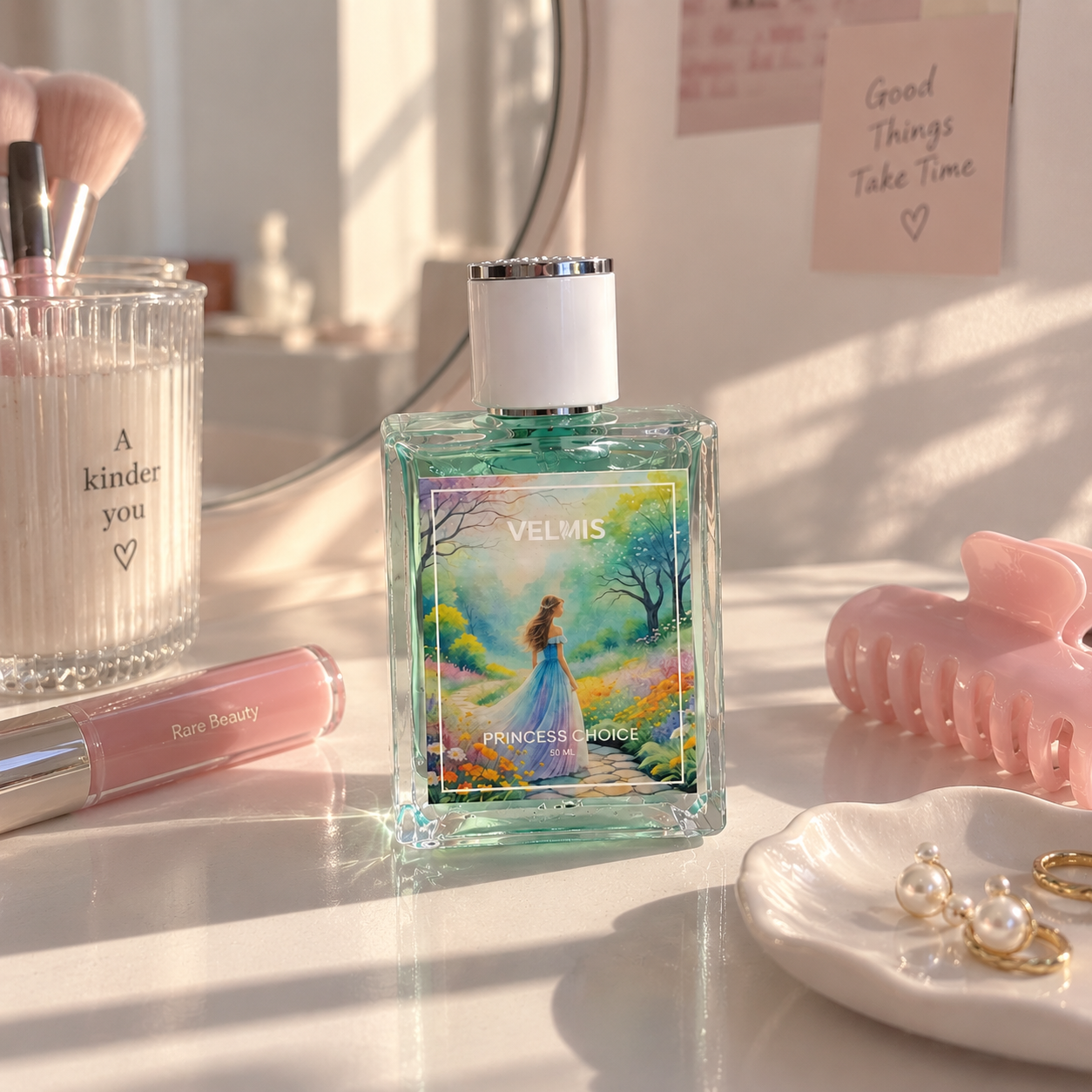 Princess Choice perfume on dressing table